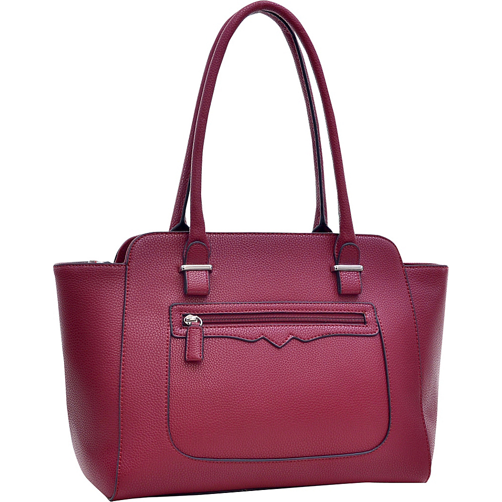 Dasein Faux Leather Shoulder Bag with Front Zipper Pocket Burgundy Red Dasein Manmade Handbags
