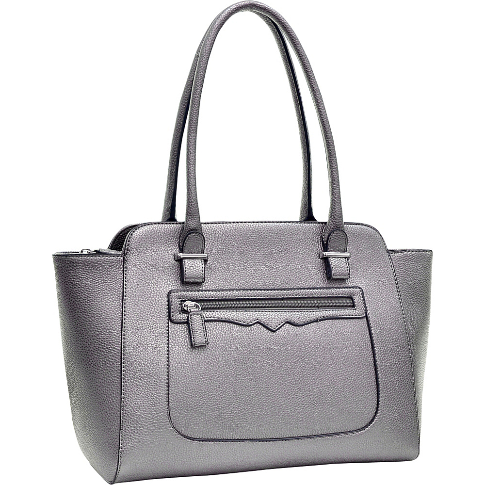 Dasein Faux Leather Shoulder Bag with Front Zipper Pocket Silver Dasein Manmade Handbags