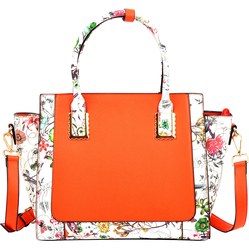 Dasein Floral Design Winged Saffiano Studded Satchel Orange Dasein Manmade Handbags