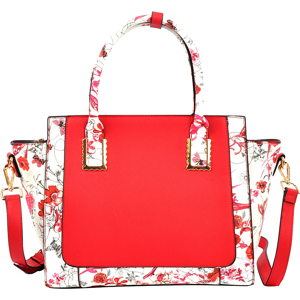 Dasein Floral Design Winged Saffiano Studded Satchel Red Dasein Manmade Handbags