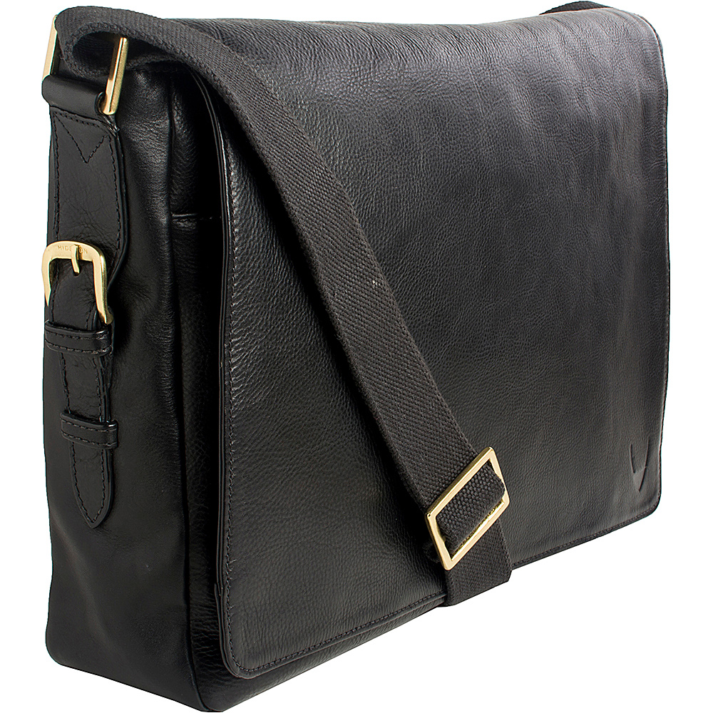 Hidesign William Horizontal 15 Laptop Compatible Leather Messenger Black Hidesign Messenger Bags