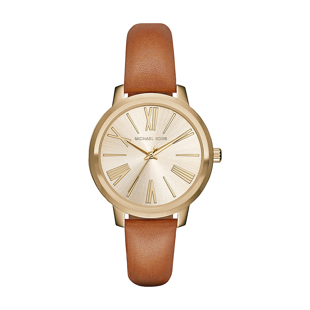 Michael Kors Watches Hartman Leather Three Hand Watch Tan Gold Michael Kors Watches Watches
