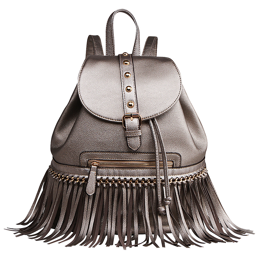 MKF Collection Monica Elegant Fringed Backpack Pewter MKF Collection Manmade Handbags