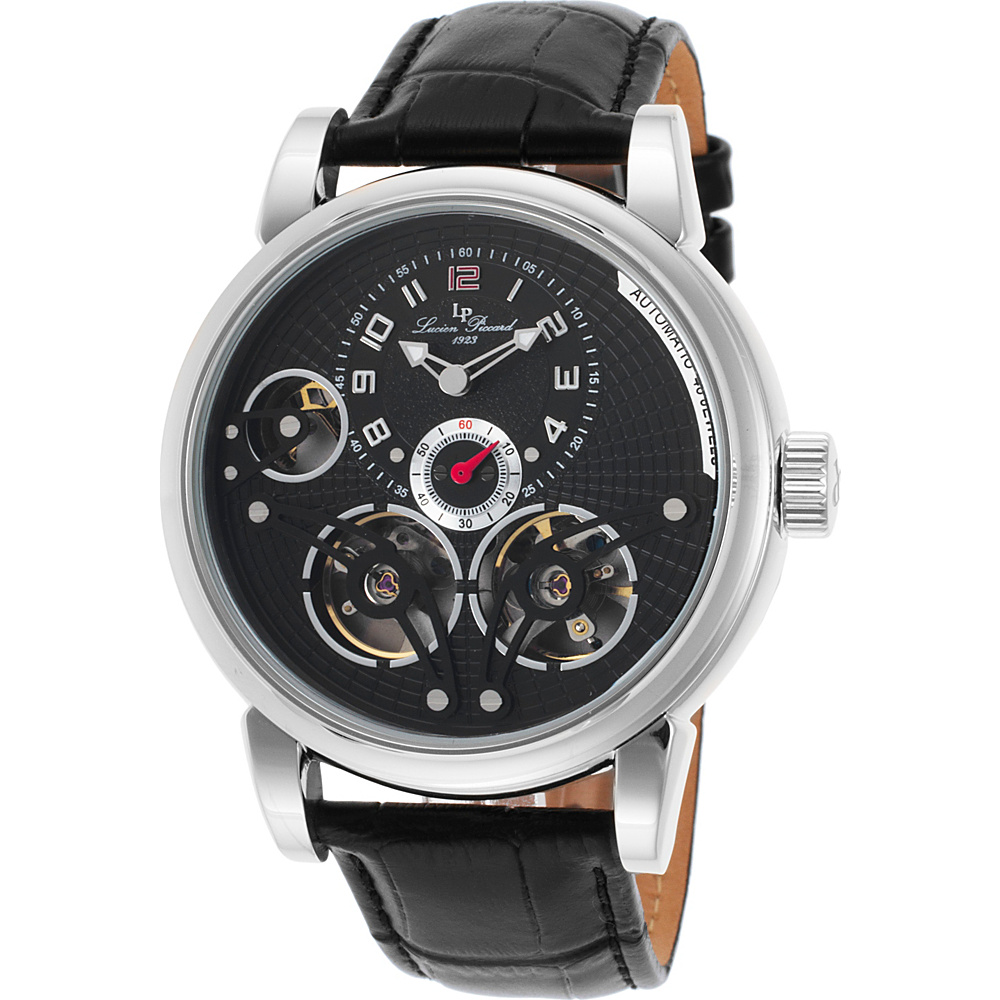 Lucien Piccard Watches Cosmos Automatic Leather Band Watch Black Black Silver Lucien Piccard Watches Watches