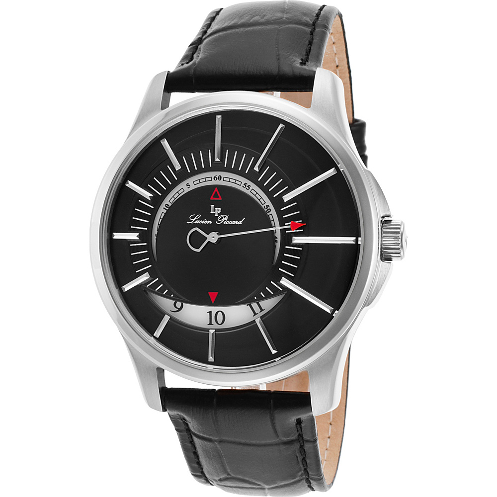 Lucien Piccard Watches Vertigo Leather Band Watch Black Black Silver Lucien Piccard Watches Watches