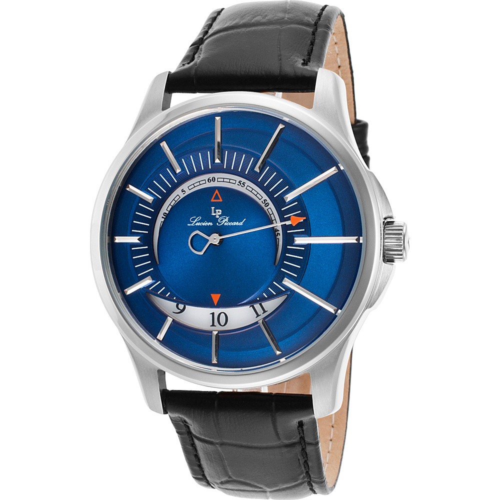Lucien Piccard Watches Vertigo Leather Band Watch Black Blue Silver Lucien Piccard Watches Watches
