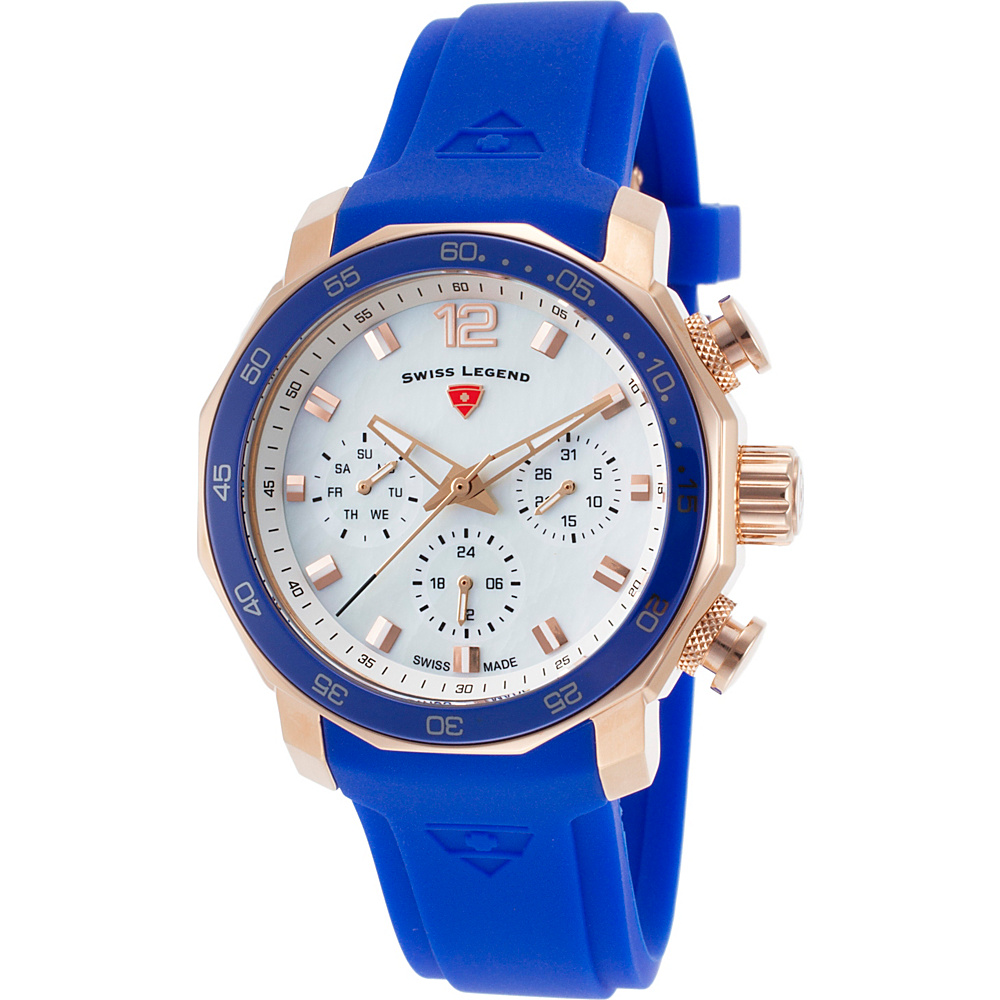 Swiss Legend Watches Geneve Chronograph Silicone Band Watch Blue Rose Gold Swiss Legend Watches Watches