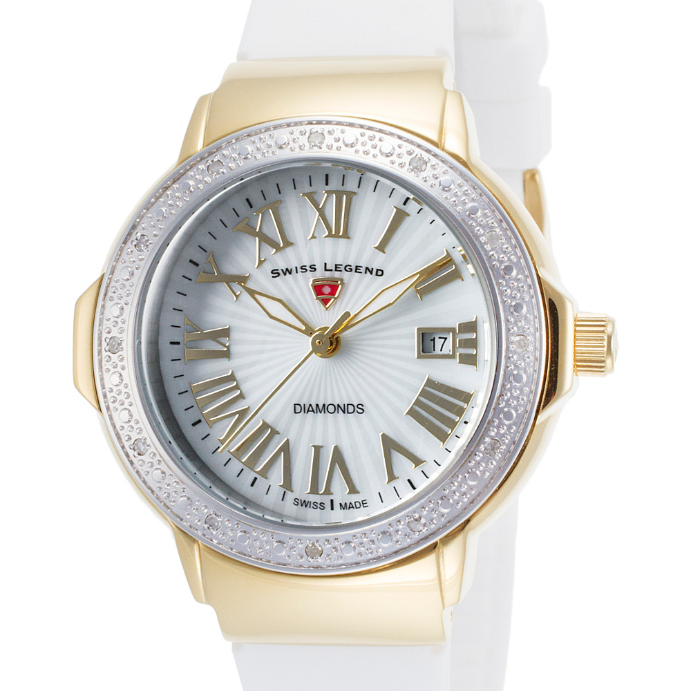 Swiss Legend Watches South Beach Diamond Silicone Band Watch White Silver Gold Swiss Legend Watches Watches