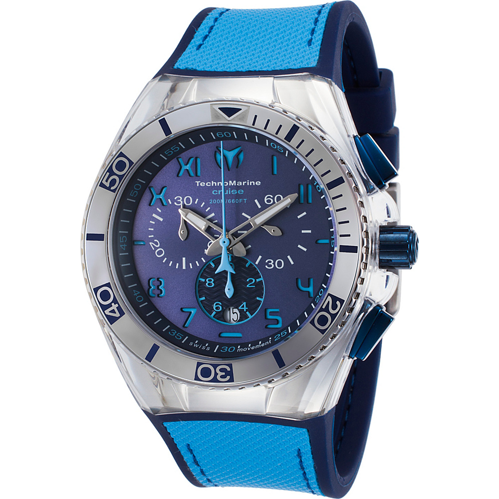 TechnoMarine Watches Mens Cruise California Chronograph Silicone and Canvas Band Watch Blue and light blue TechnoMarine Watches Watches