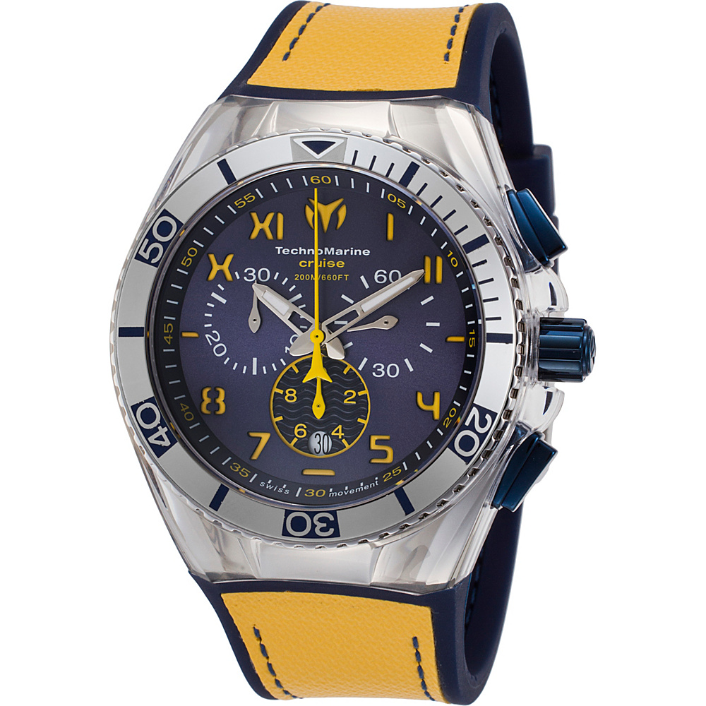 TechnoMarine Watches Mens Cruise California Chronograph Silicone and Canvas Band Watch Blue and Yellow TechnoMarine Watches Watches