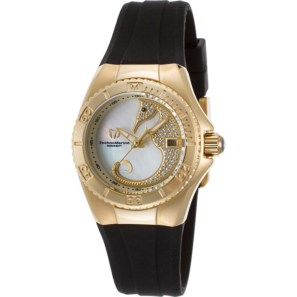 TechnoMarine Watches Womens Cruise Dream Silicone Band Watch Black Gold TechnoMarine Watches Watches