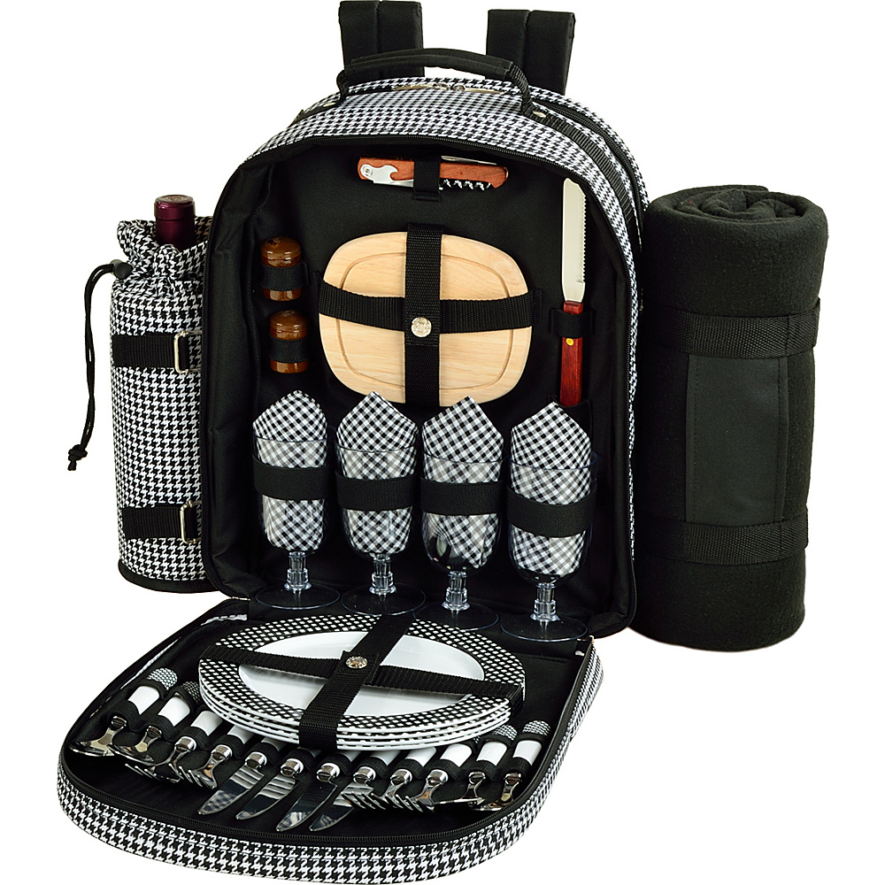 Picnic at Ascot Deluxe Equipped 4 Person Picnic Backpack with Cooler Insulated Wine Holder Blanket Houndstooth Picnic at Ascot Outdoor Coolers