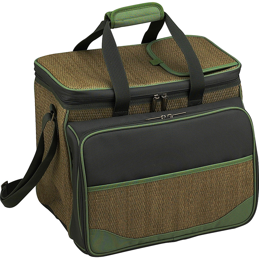 Picnic at Ascot Equipped Insulated Picnic Cooler with Service for 4 Natural Weave Forest Green Picnic at Ascot Outdoor Coolers