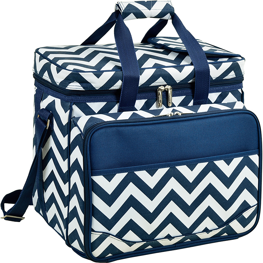 Picnic at Ascot Equipped Insulated Picnic Cooler with Service for 4 Navy White with Chevron Picnic at Ascot Outdoor Coolers