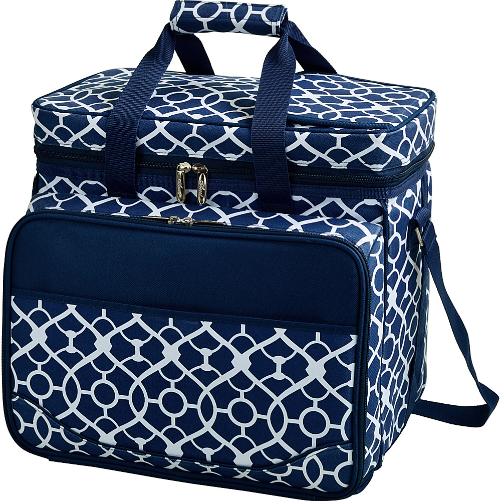 Picnic at Ascot Equipped Insulated Picnic Cooler with Service for 4 Trellis Blue Picnic at Ascot Outdoor Coolers