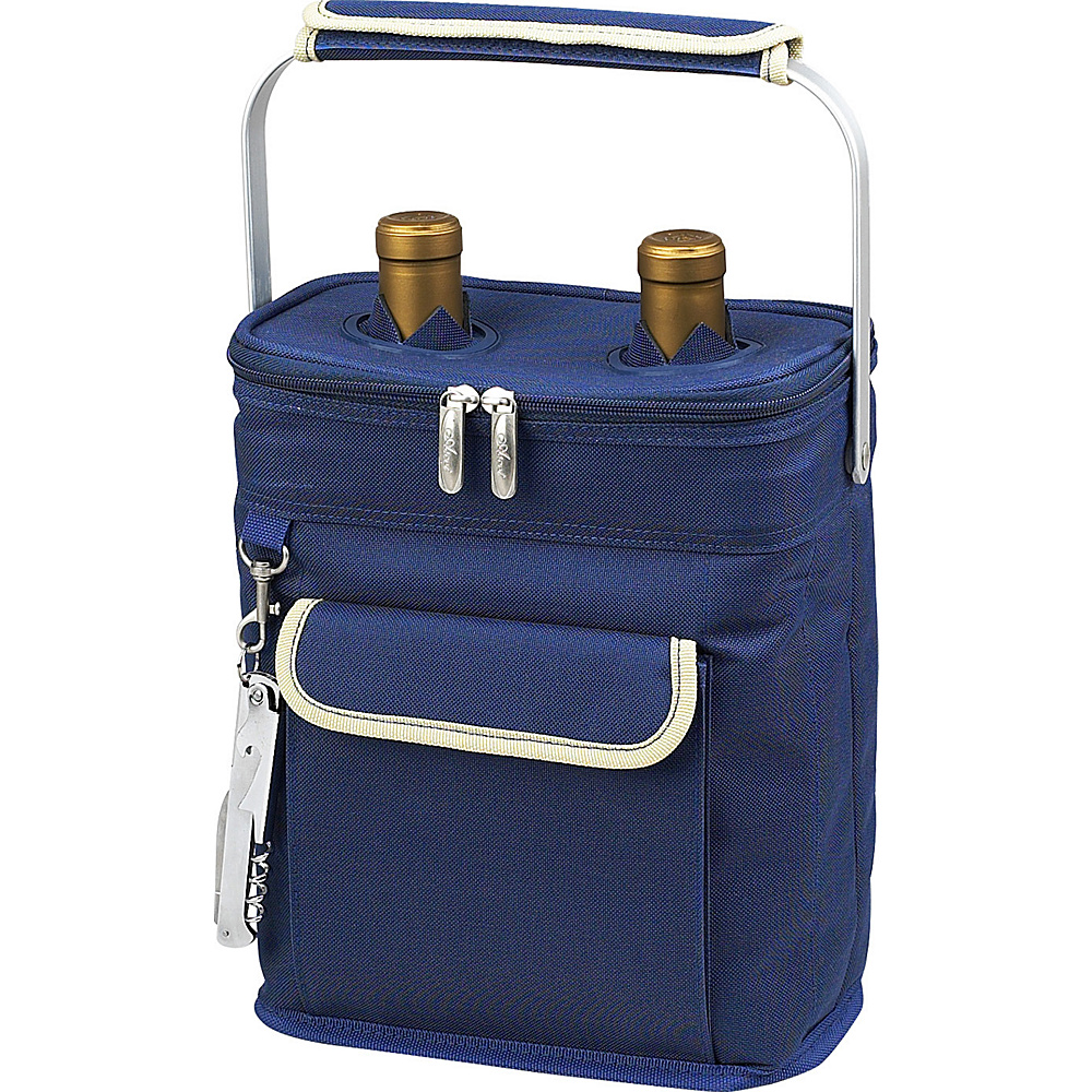 Picnic at Ascot 2 Bottle Insulated Wine Tote Collapsible Multi Purpose Cooler Blue Cream Blue Cream Picnic at Ascot Outdoor Coolers
