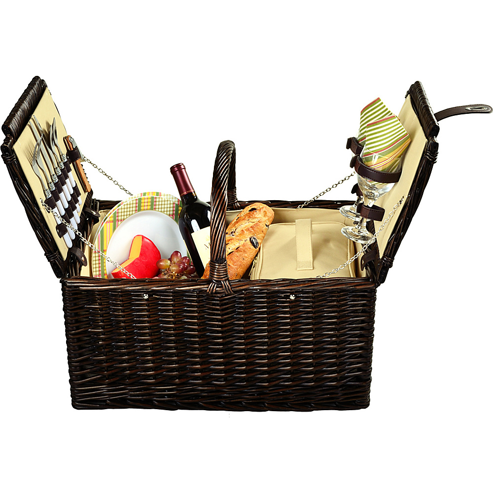 Picnic at Ascot Surrey Willow Picnic Basket with Service for 2 Brown Wicker Hamptons Picnic at Ascot Outdoor Accessories