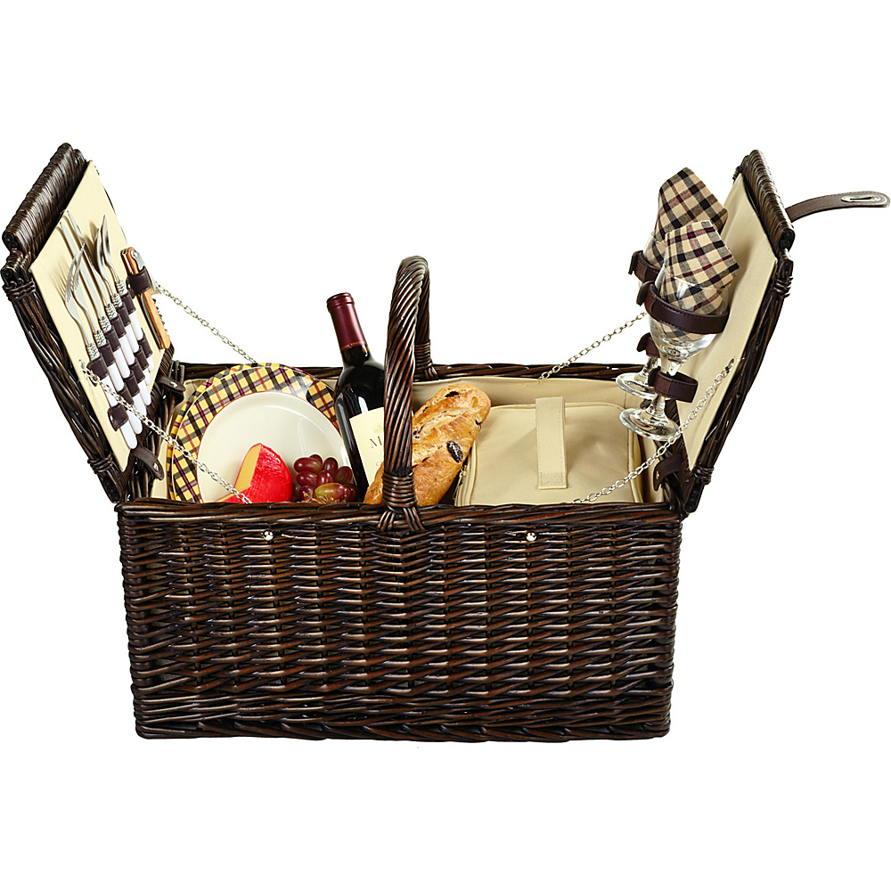 Picnic at Ascot Surrey Willow Picnic Basket with Service for 2 Brown Wicker London Plaid Picnic at Ascot Outdoor Accessories