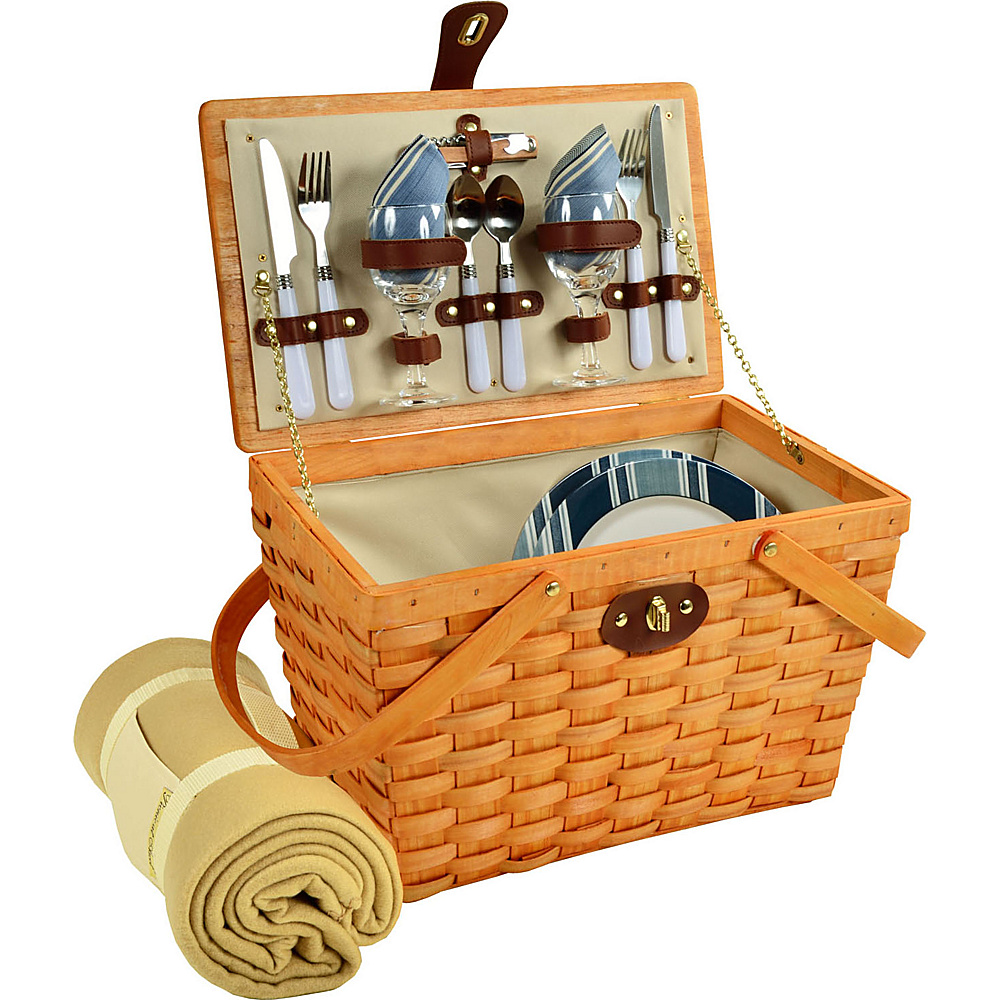 Picnic at Ascot Frisco Traditional American Style Picnic Basket for 2 w Blanket Honey Aegean Picnic at Ascot Outdoor Accessories