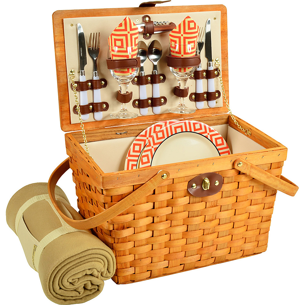 Picnic at Ascot Frisco Traditional American Style Picnic Basket for 2 w Blanket Honey Diamond Orange Picnic at Ascot Outdoor Accessories