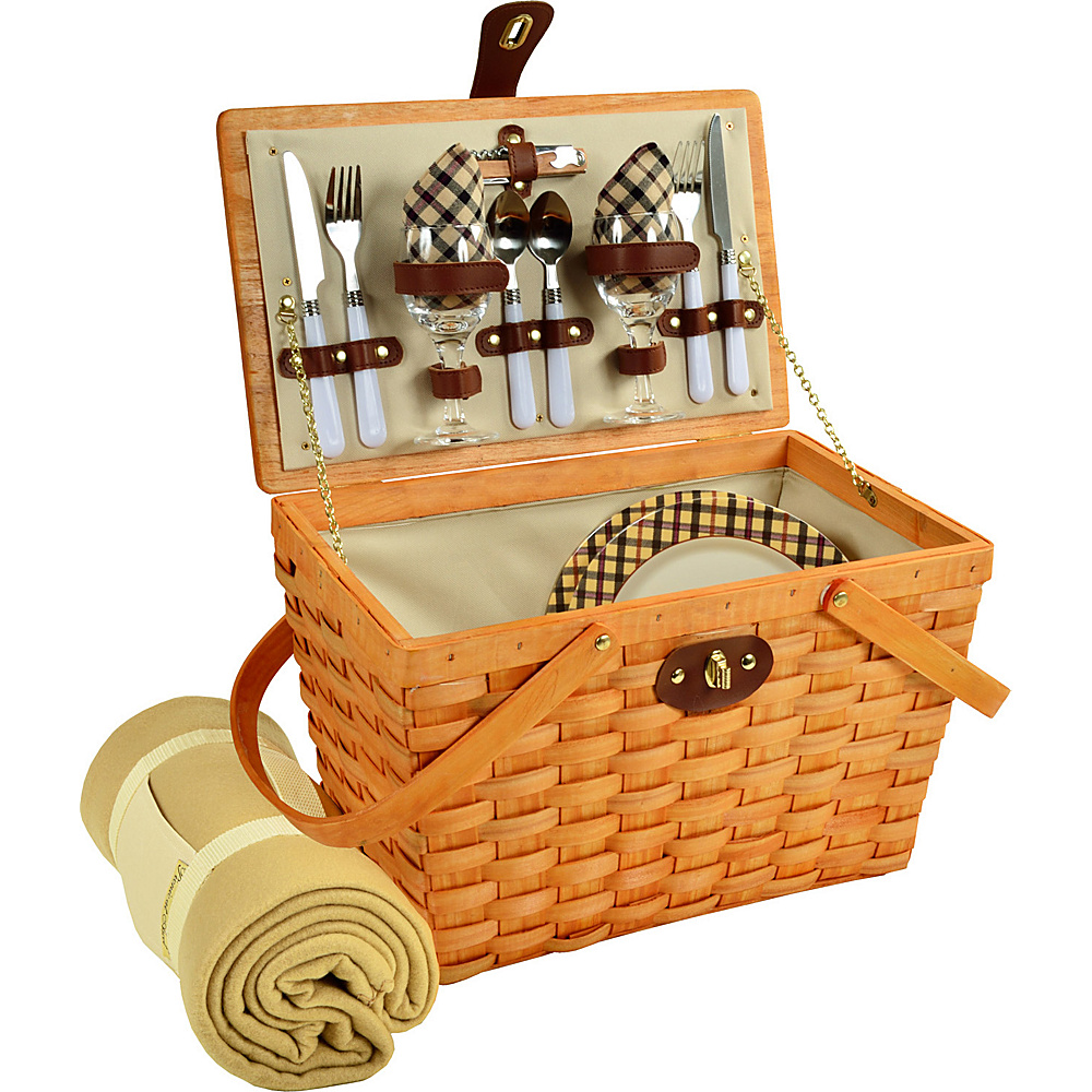 Picnic at Ascot Frisco Traditional American Style Picnic Basket for 2 w Blanket Honey London Plaid Picnic at Ascot Outdoor Accessories
