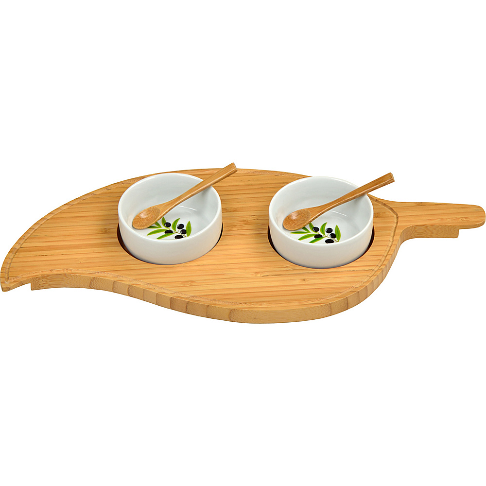 Picnic at Ascot Bamboo Leaf Serving Platter with 2 Ceramic Bowls Bamboo Picnic at Ascot Outdoor Accessories