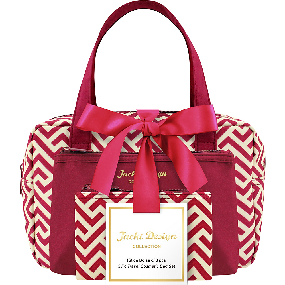 Jacki Design Contour 3 Piece Travel Cosmetic Bag Set Red Jacki Design Toiletry Kits