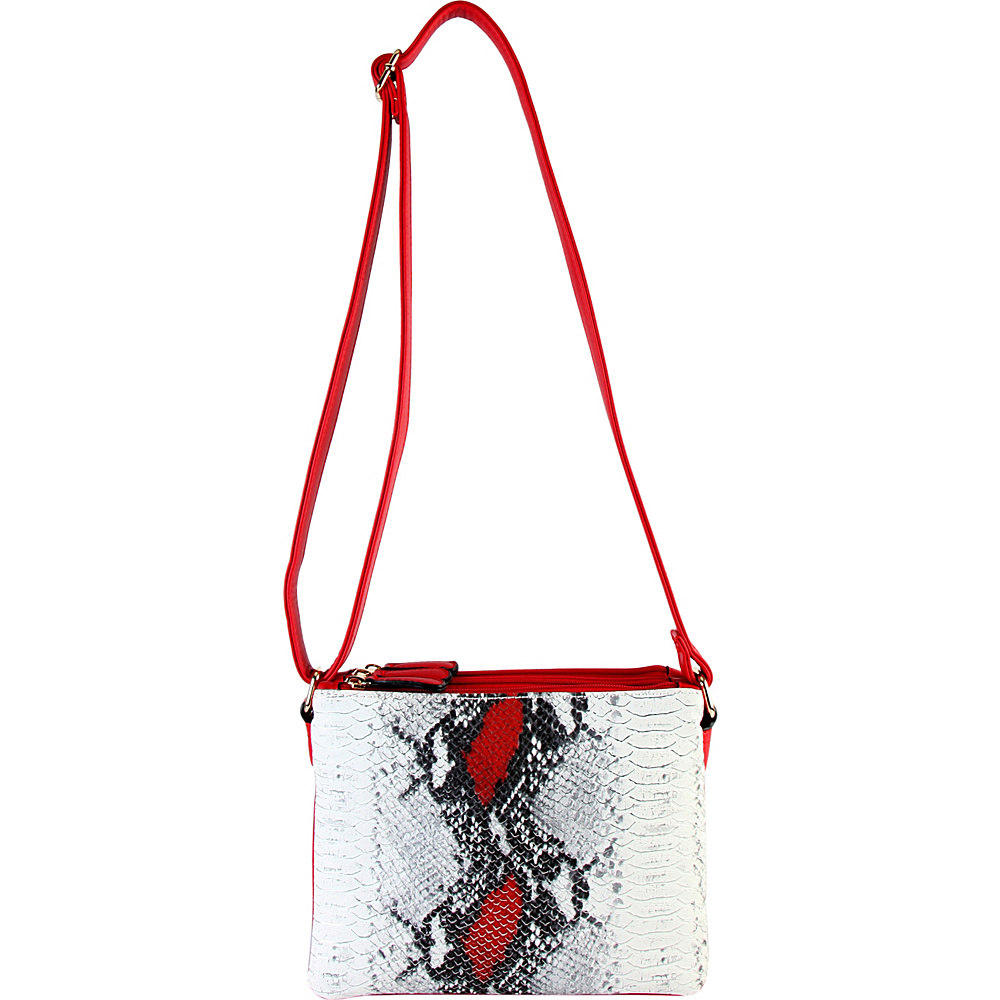 Diophy Animal Print Faux Leather Triple Compartment Crossbody Handbag Red Diophy Manmade Handbags