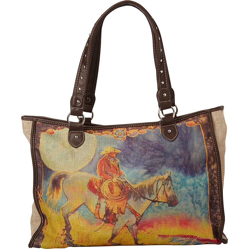 Montana West Janene Grende Horse Painting Tote Bag Coffee Montana West Fabric Handbags