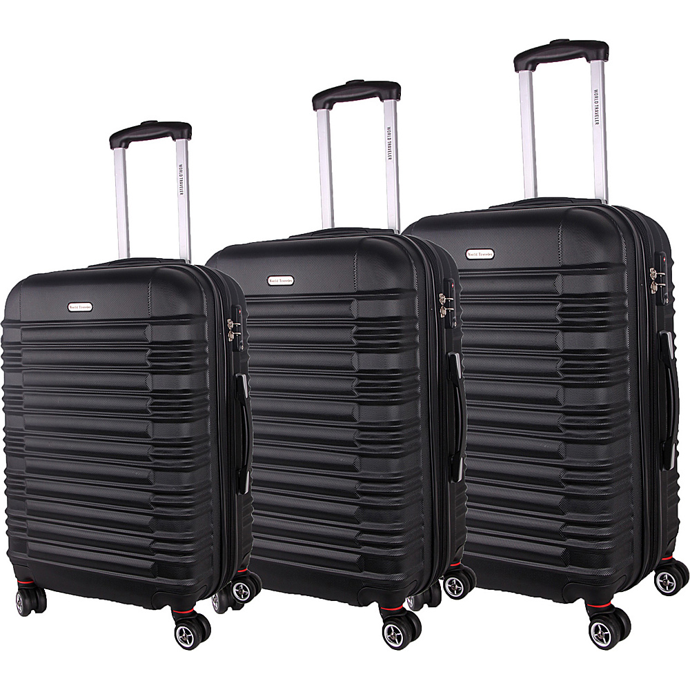 World Traveler California II 3 Piece Hardside Spinner Luggage Set Black World Traveler Luggage Sets