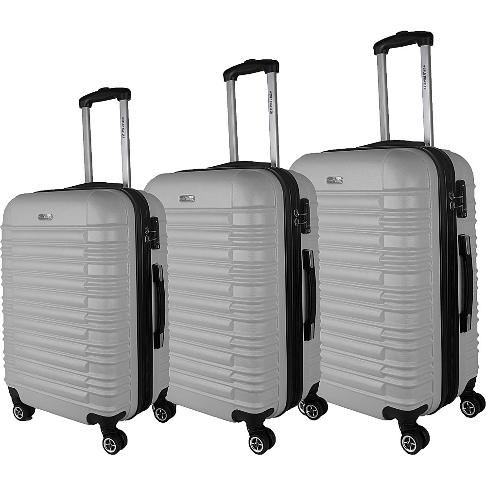 World Traveler California II 3 Piece Hardside Spinner Luggage Set Silver World Traveler Luggage Sets
