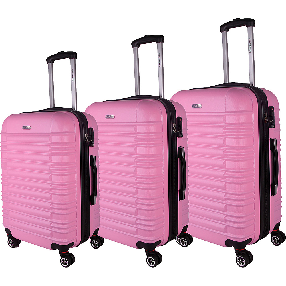 World Traveler California II 3 Piece Hardside Spinner Luggage Set Pink World Traveler Luggage Sets