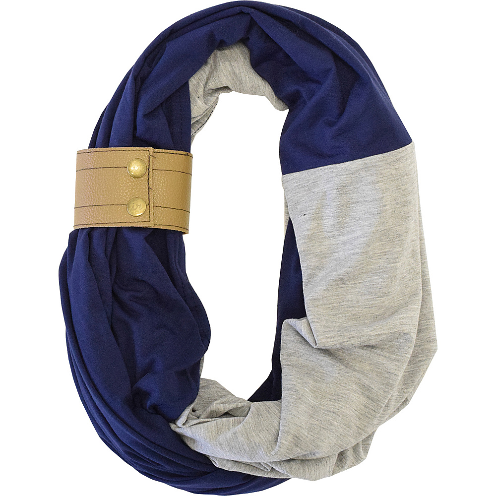 Itzy Ritzy Nursing Happens Infinity Breastfeeding Scarf with Genuine Leather Cuff Navy with Light Heather Gray and Oak Cuff Itzy Ritzy Diaper Bags Accessories