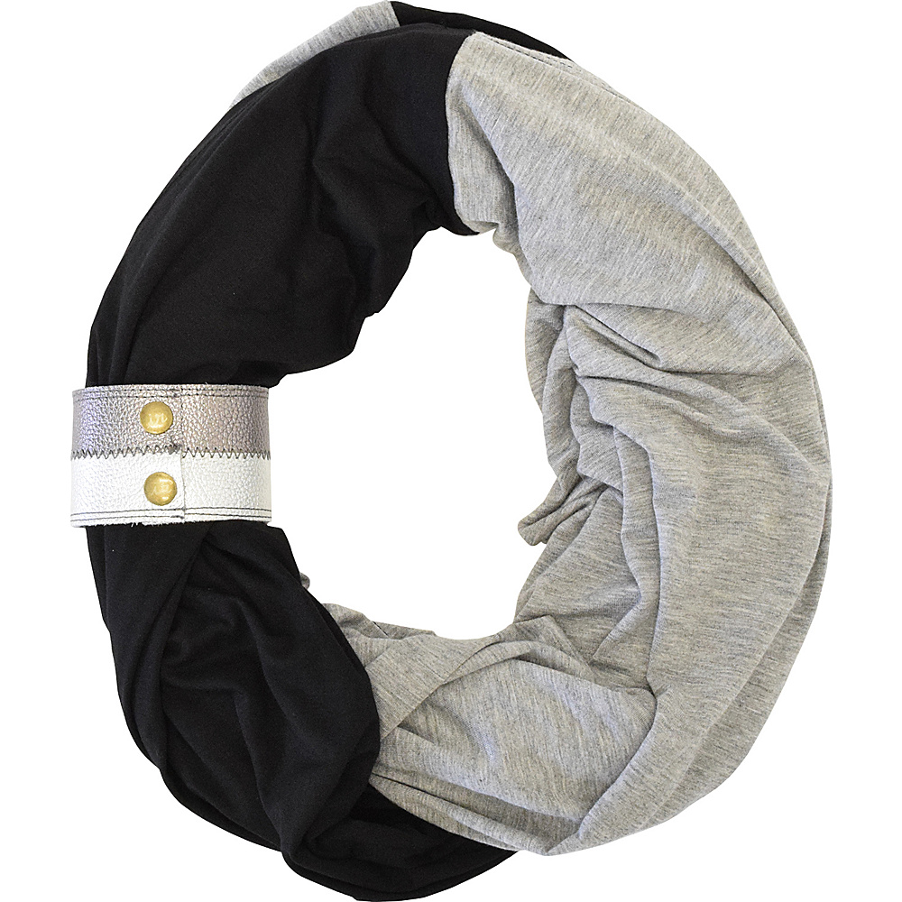 Itzy Ritzy Nursing Happens Infinity Breastfeeding Scarf with Genuine Leather Cuff Jet Smoke with Deep Heather Gray with Metallic Cuf Itzy Ritzy Diaper Bags Accessories