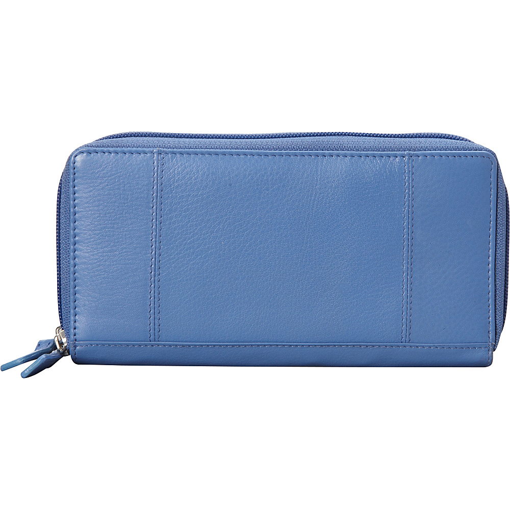 Mancini Leather Goods Double Zipper RFID Secure Wallet Sky Blue Mancini Leather Goods Women s Wallets