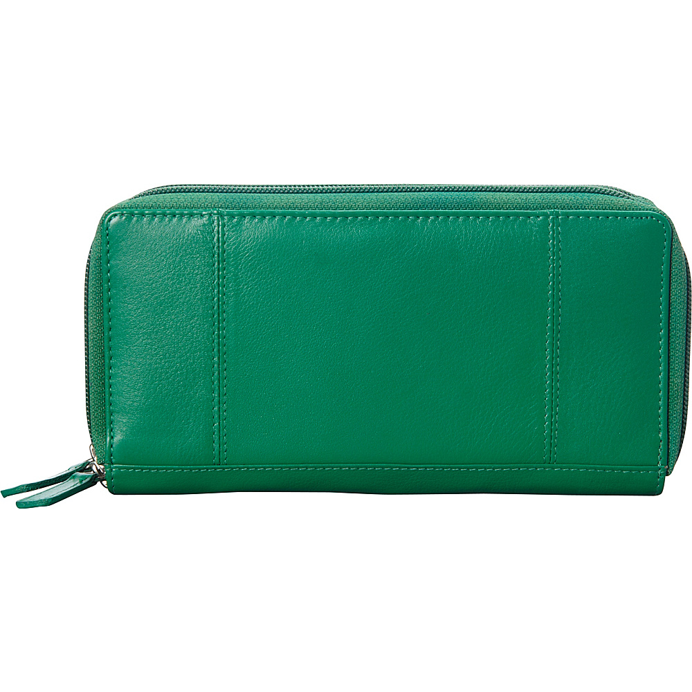 Mancini Leather Goods Double Zipper RFID Secure Wallet Apple Green Mancini Leather Goods Women s Wallets