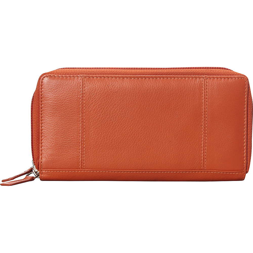 Mancini Leather Goods Double Zipper RFID Secure Wallet Rust Mancini Leather Goods Women s Wallets