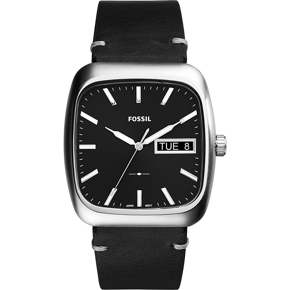 Fossil Rutherford 3 hand Day date Leather Watch Black Fossil Watches