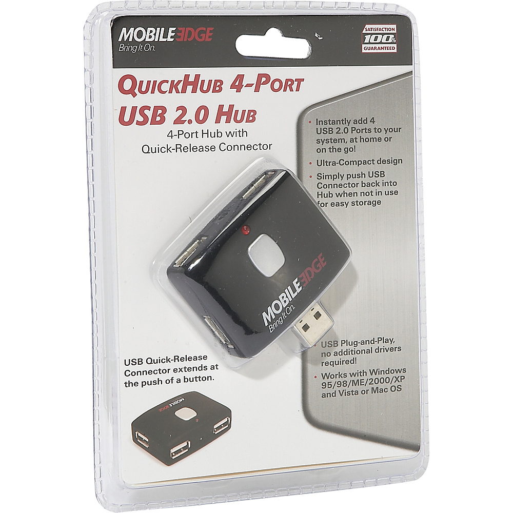Mobile Edge USB 2.0 4 Port Mini Hub w Push Button