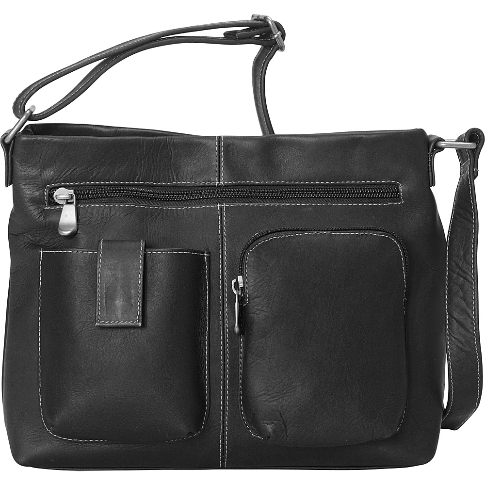 Le Donne Leather Two Pocket Crossbody Black Le Donne Leather Leather Handbags