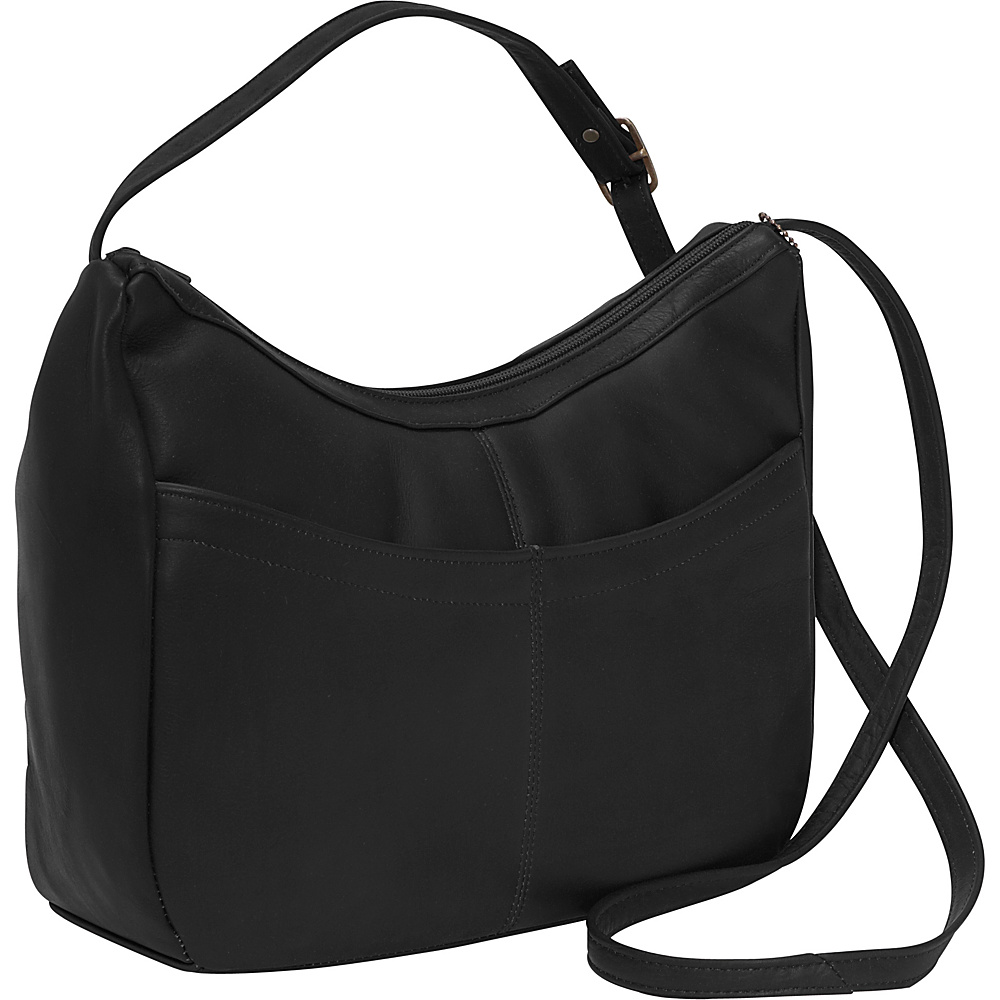 David King Co. Top Zip Hobo With Front Open pocket Black David King Co. Leather Handbags