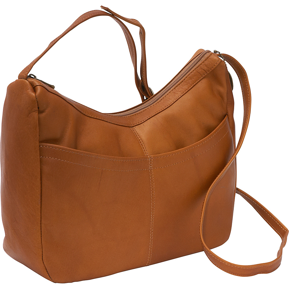 David King Co. Top Zip Hobo With Front Open pocket Tan David King Co. Leather Handbags
