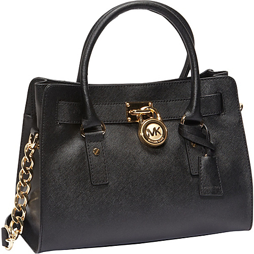 MICHAEL Michael Kors Hamilton 18K E/W Saffiano Satchel Handbag Black - MICHAEL Michael Kors Designer Handbags