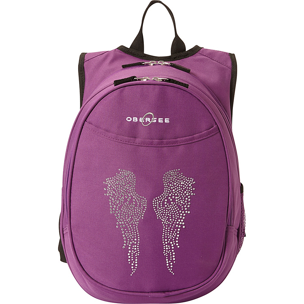 Obersee Kids Pre School Angel Wings Backpack with Integrated Lunch Cooler Purple Bling Rhinestone Angel Wings Obersee Everyday Backpacks