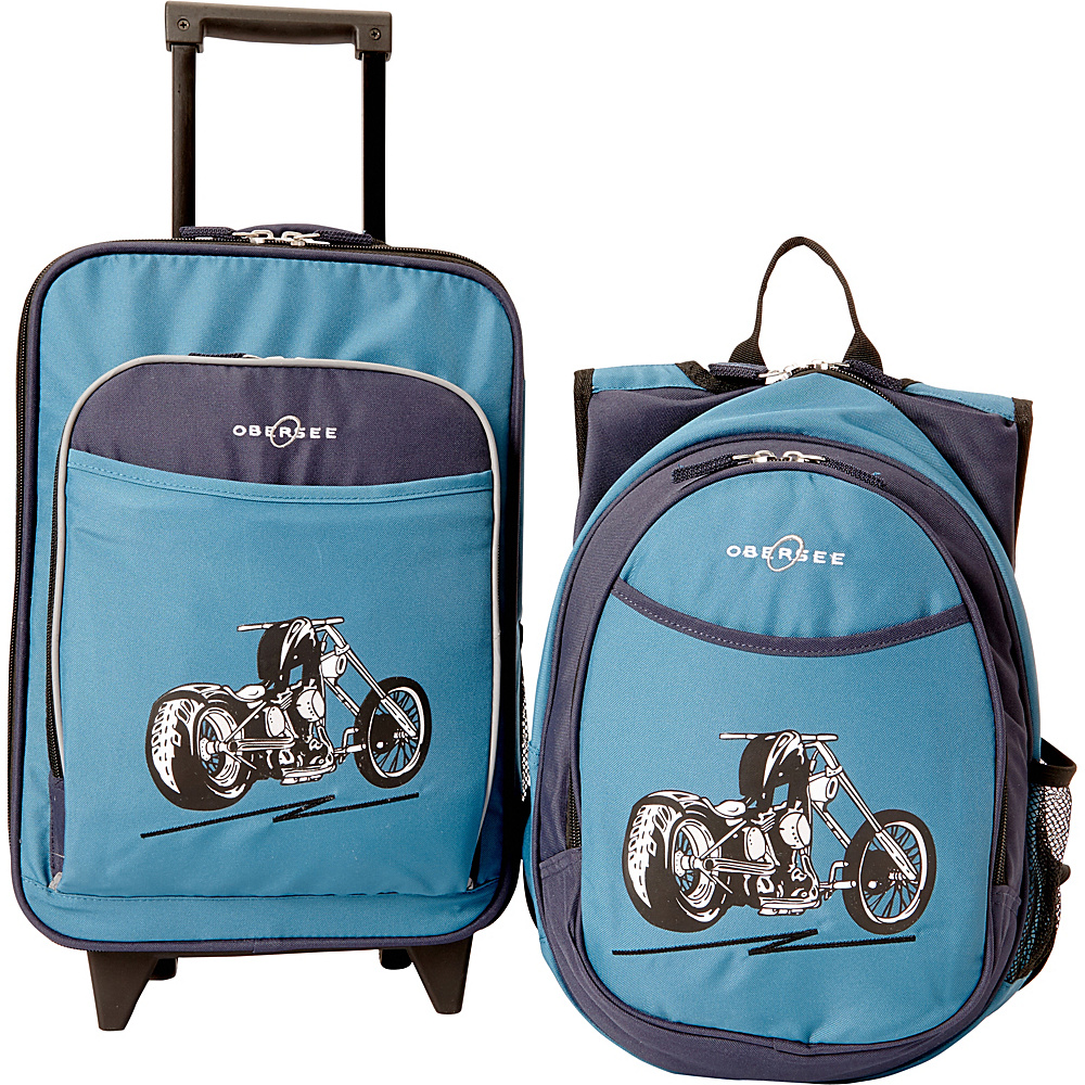 Obersee Kids Motorcycle Luggage and Backpack Set With Integrated Cooler Blue Motorcycle Obersee Softside Carry On