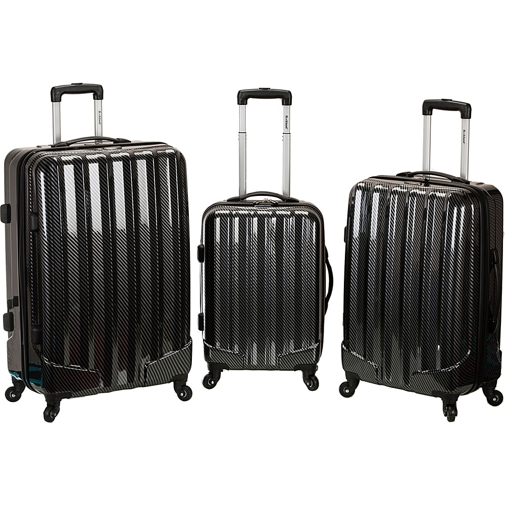 Rockland Luggage Metallic 3 Piece Hardside Spinner Set Black Fiber Rockland Luggage Luggage Sets
