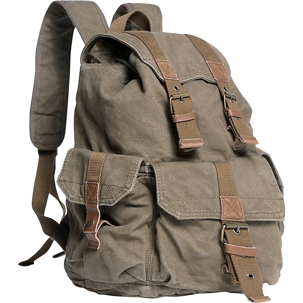 Vagabond Traveler Large Washed Canvas Backpack Military Green Vagabond Traveler Everyday Backpacks