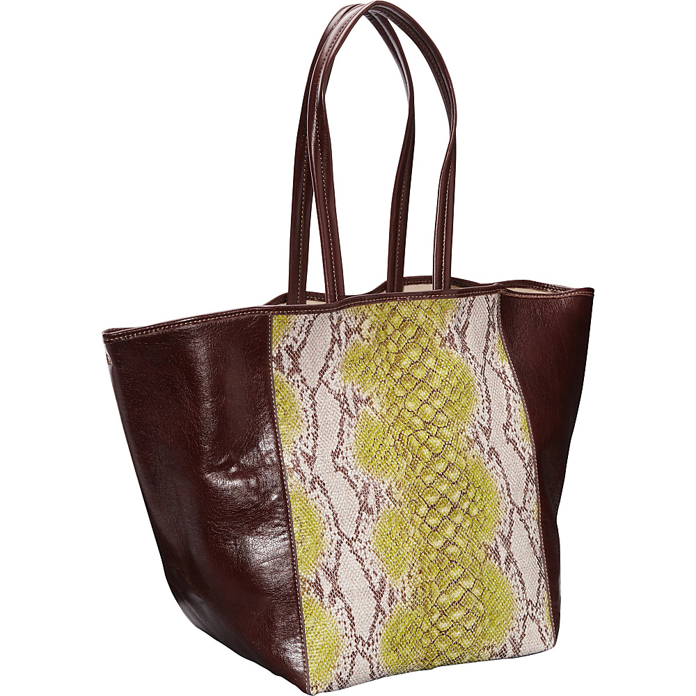 Clava Page Python Print and Leather Tote Green Python Print Clava Leather Handbags