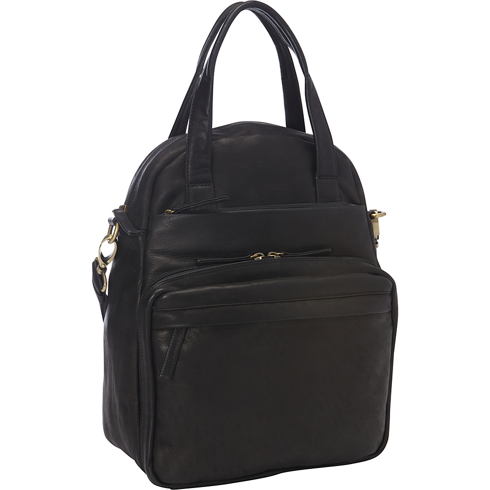 Derek Alexander NS Top Zip Multi Comp Black Derek Alexander Leather Handbags