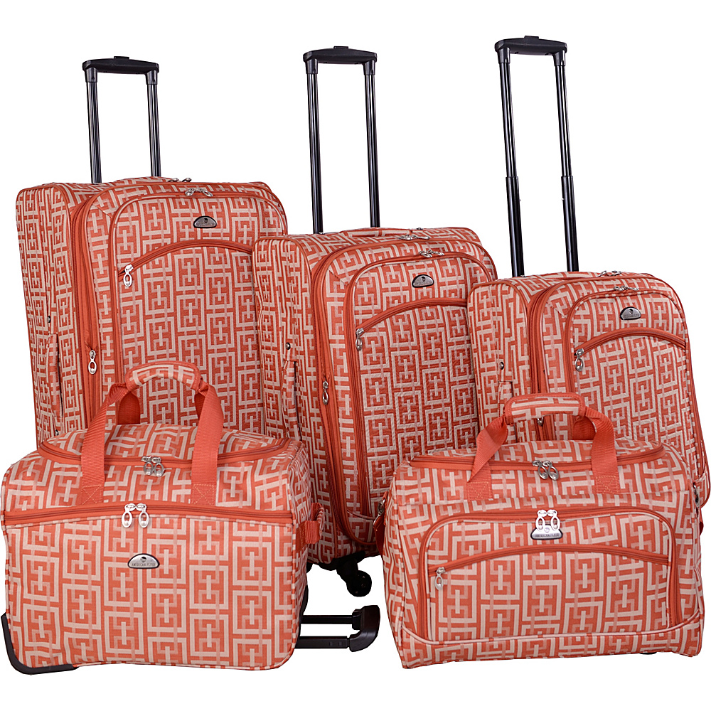 American Flyer Brick Wall Collection 5 Piece Spinner Luggage Set Orange American Flyer Luggage Sets